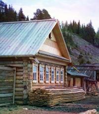Traditional types of houses in Rus' Pyatistenok in a Russian village plan